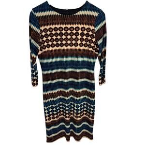KAREN KANE Multi Pattern 3/4 Sleeve Stretchy Dress SZ LG